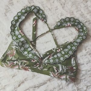 Time and Tru Green Floral Bikini Top